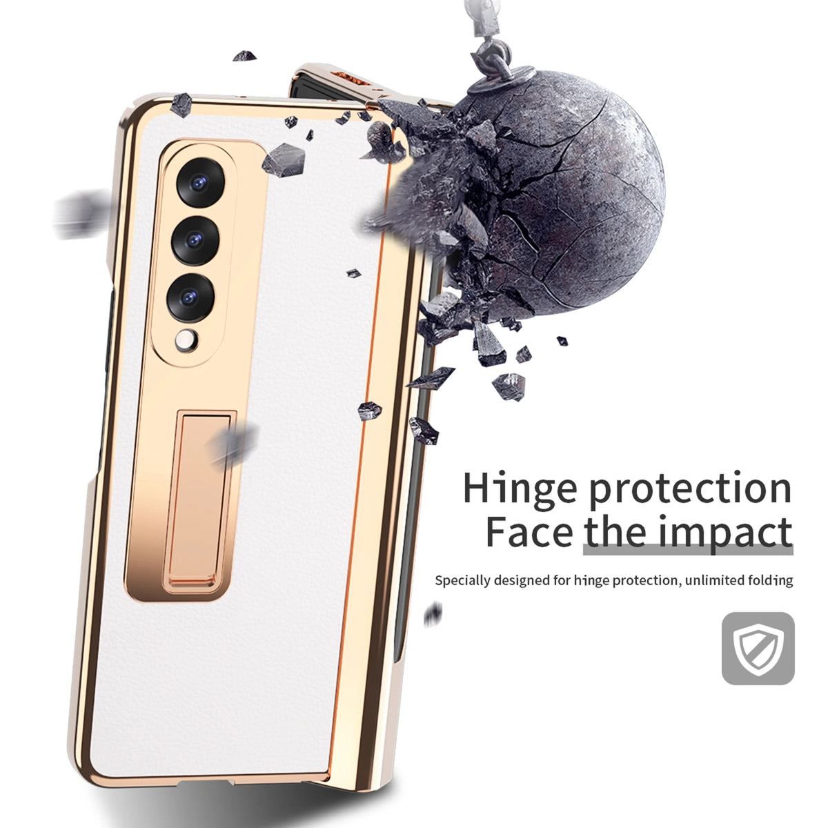 White Lychee Pattern Shockproof Case for Samsung Galaxy Z Fold 3 5G with Tempered Glass Screen Protector C8519