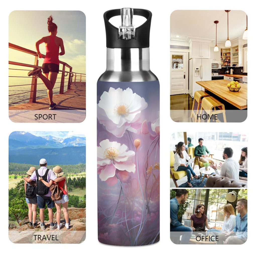20 oz Insulated Stainless Steel Water Bottle with Straw Lid L2178
