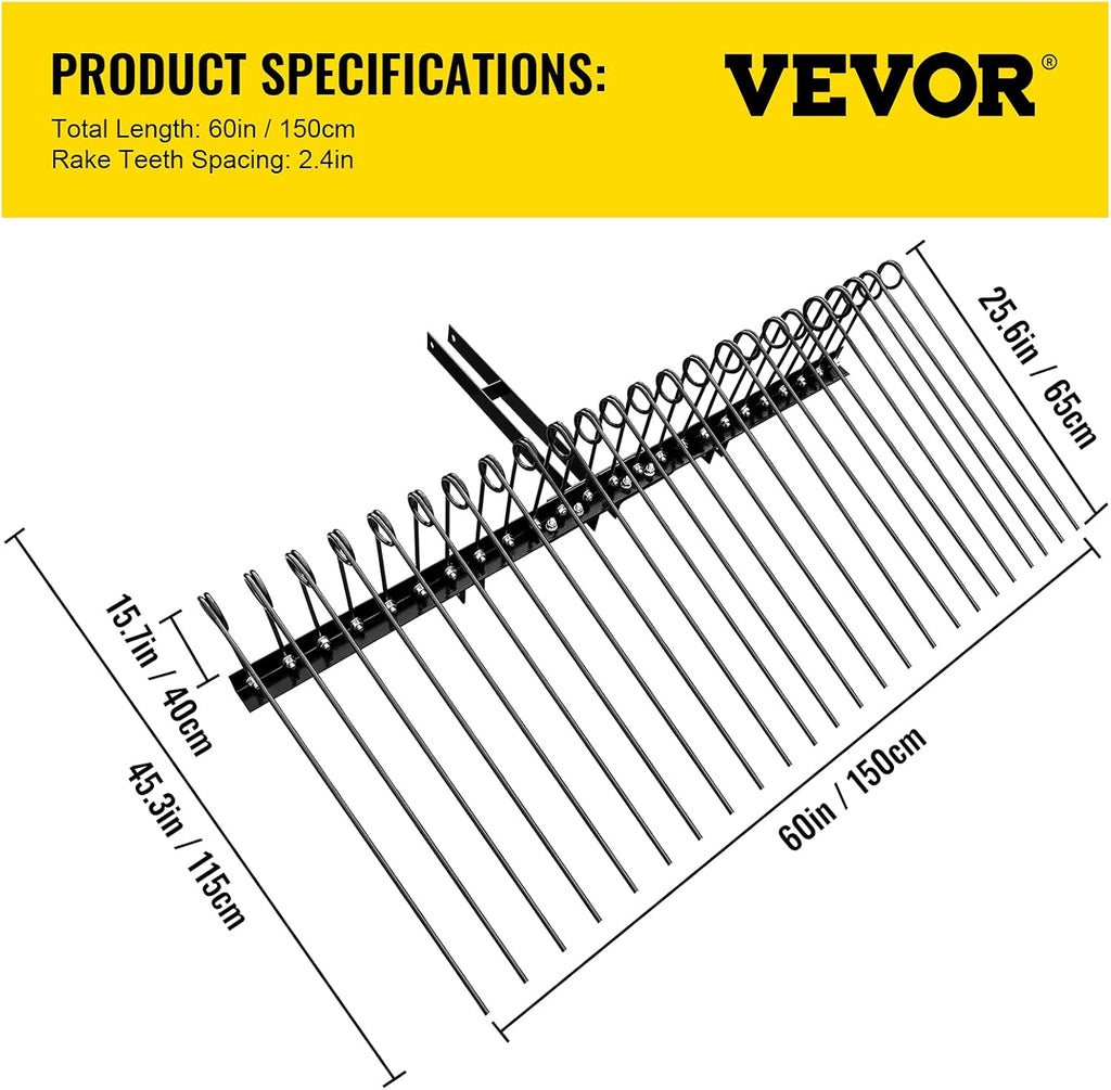 60 Inch 3-Point Tow Behind Landscape Rake with Spring Tines P1949