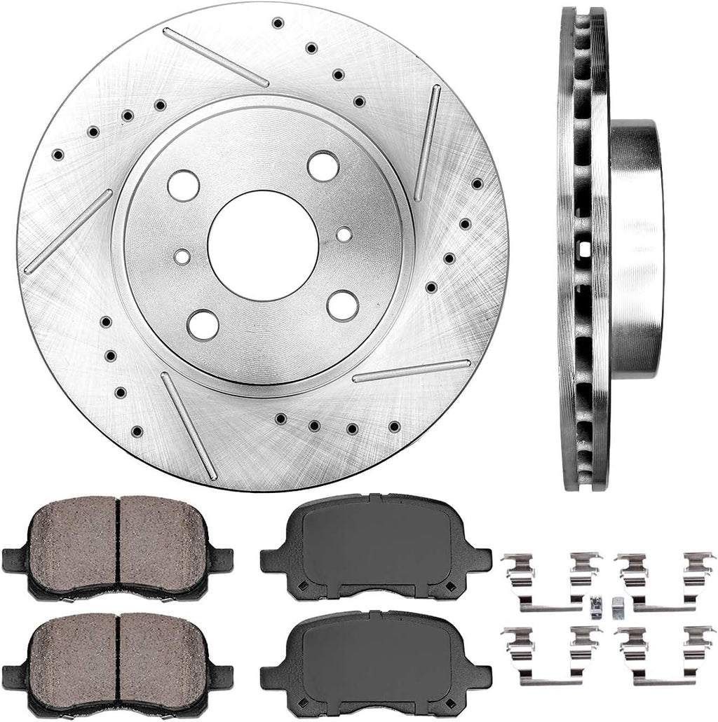 Premium D/S 4 Lug Brake Disc Rotors + Ceramic Brake Pads + Hardware D198591