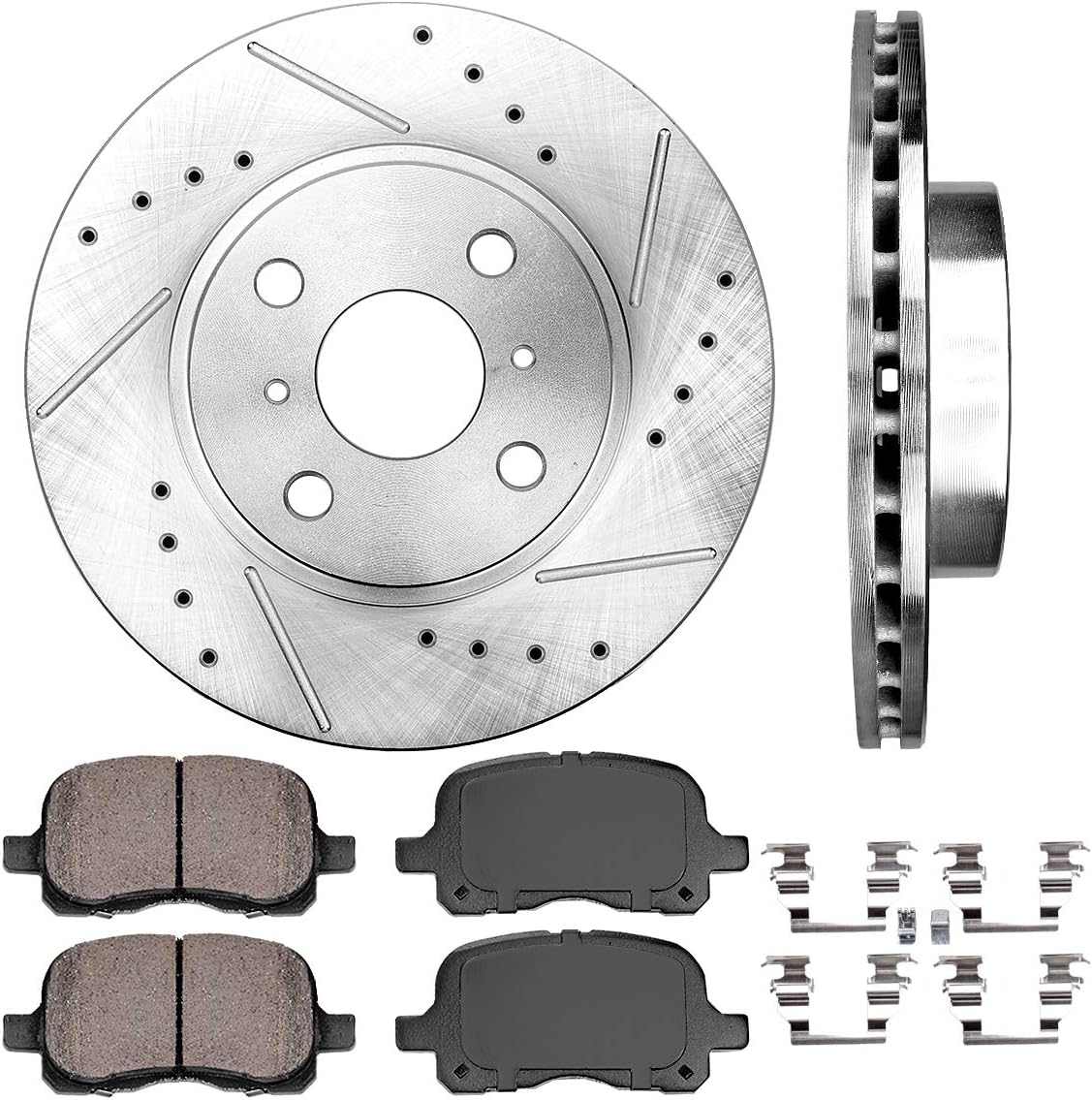 Premium D/S 4 Lug Brake Disc Rotors + Ceramic Brake Pads + Hardware D198591