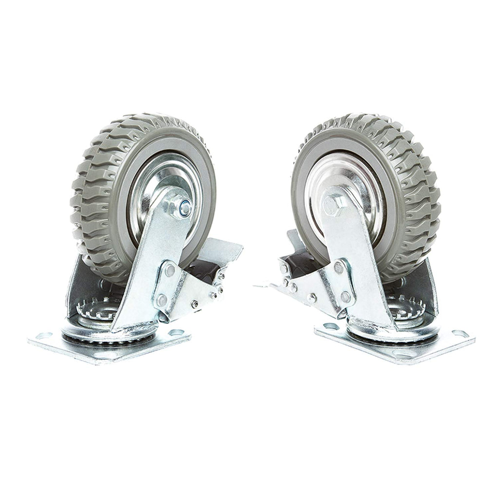 6 Inches Heavy Duty Rubber Swivel Casters Set of 4 (2 with Brakes & 2 Without) H864
