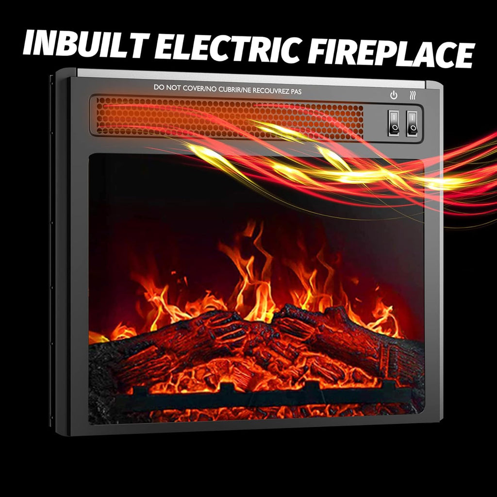 Industrial Rustic Electric Fireplace TV Stand with Open Storage Shelves and 2 Cabinets J68609