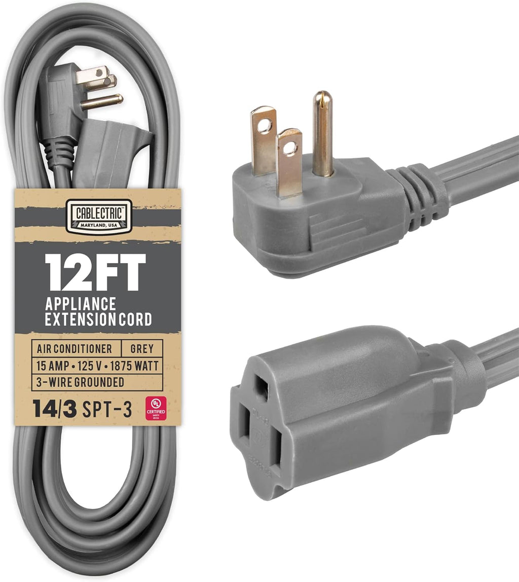 12 Foot Gray 14 Gauge 3 Prong Heavy Duty Appliance Extension Cord, Pack of 2 R469886