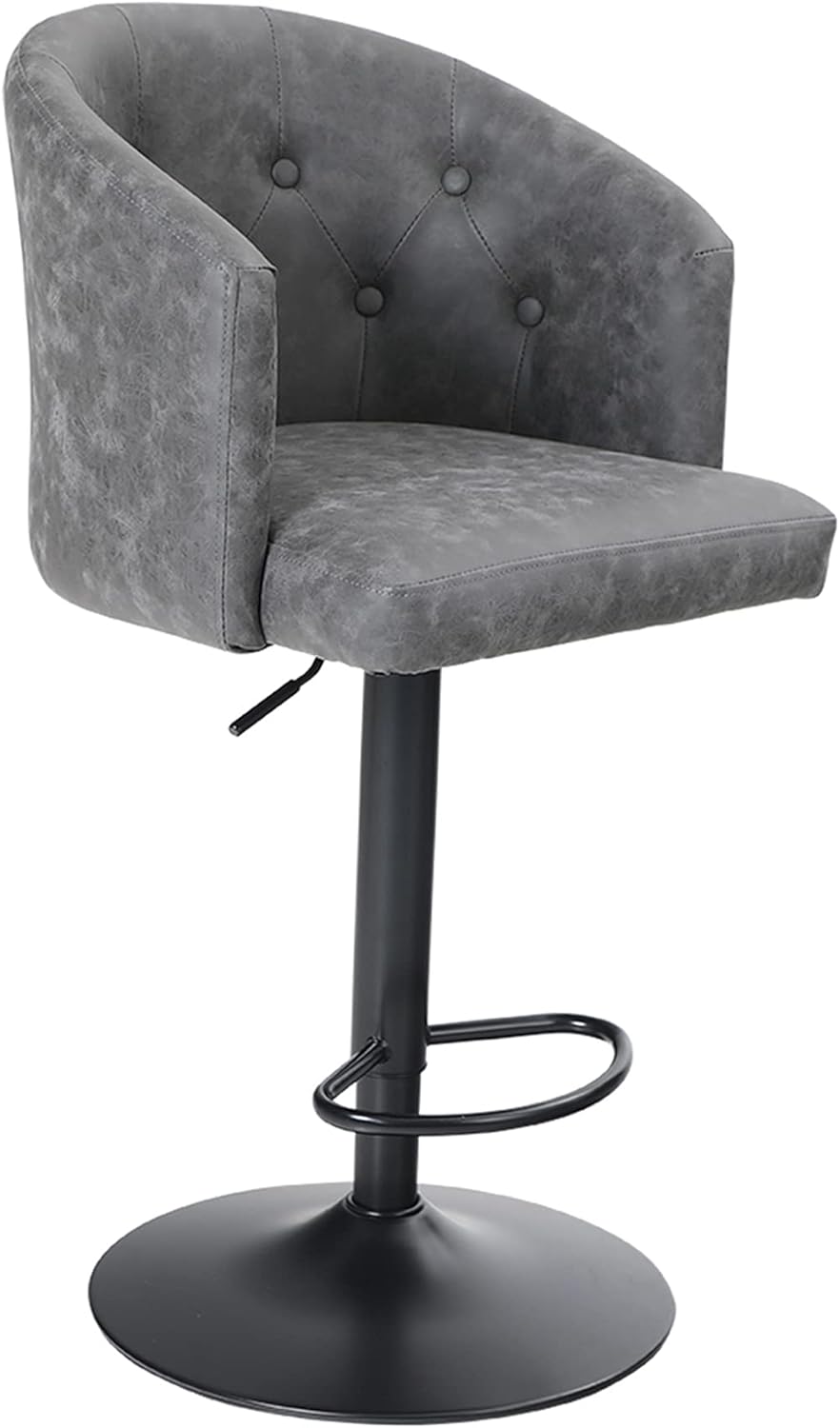 Grey PU Leather Swivel Bar Stool with Padded Back and Chromed Metal Base U9249