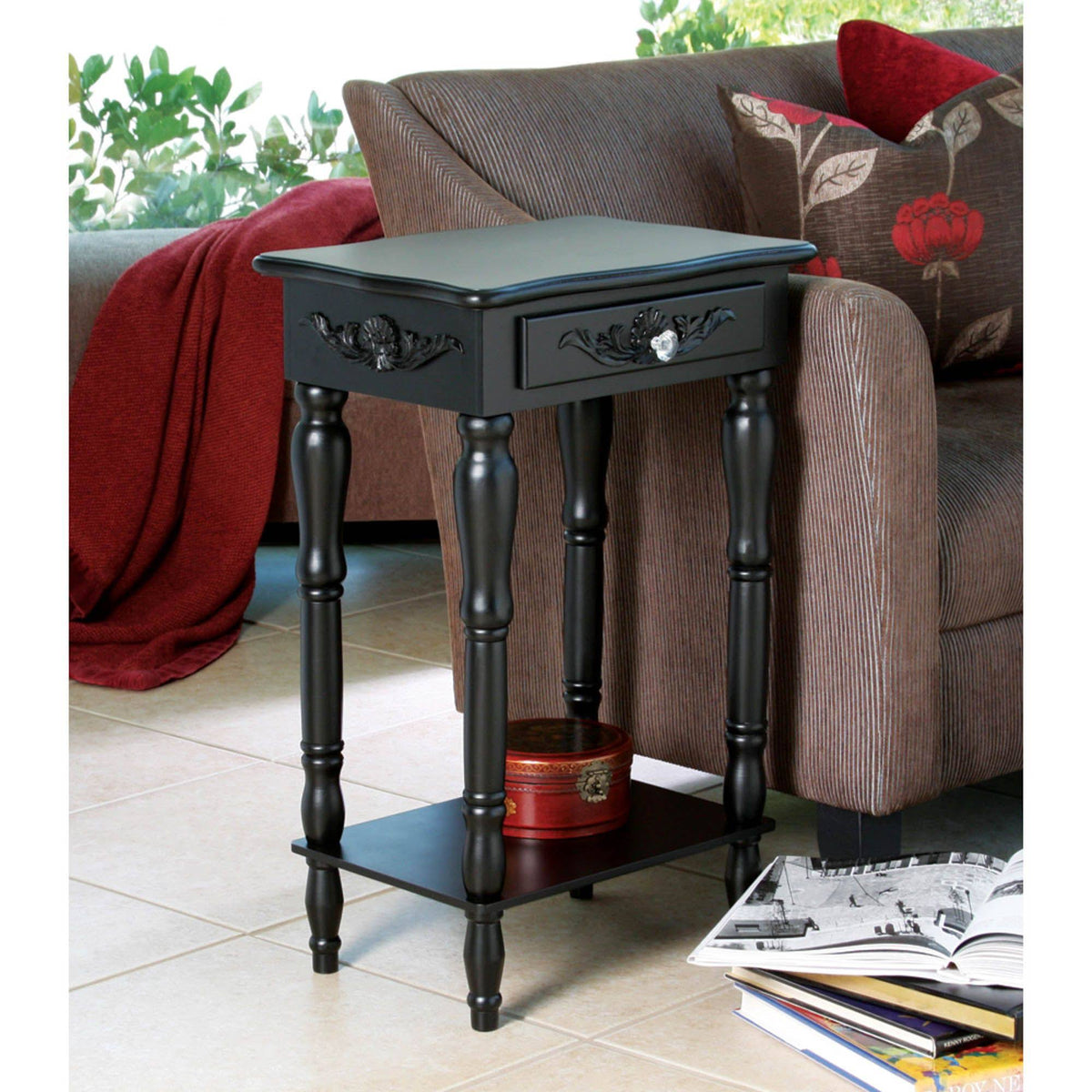 Black Colonial Carved Side Table O7842