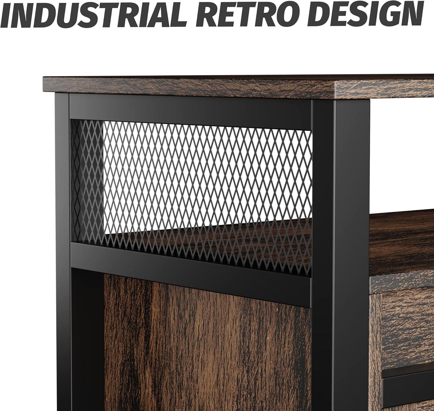 Industrial Rustic Electric Fireplace TV Stand with Open Storage Shelves and 2 Cabinets J68609
