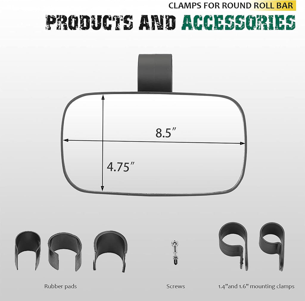 UTV Centre View & Side View Mirror for 1.5''-2'' Roll Cage Bar w/ Pair Grab Handle Set U43170
