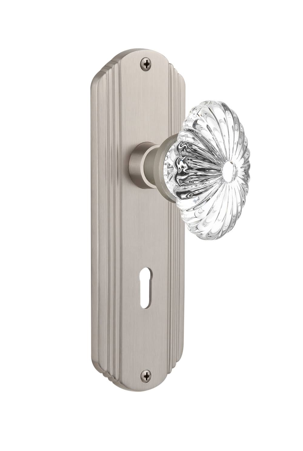 Satin Nickel Oval Fluted Crystal Glass Door Knob F44466