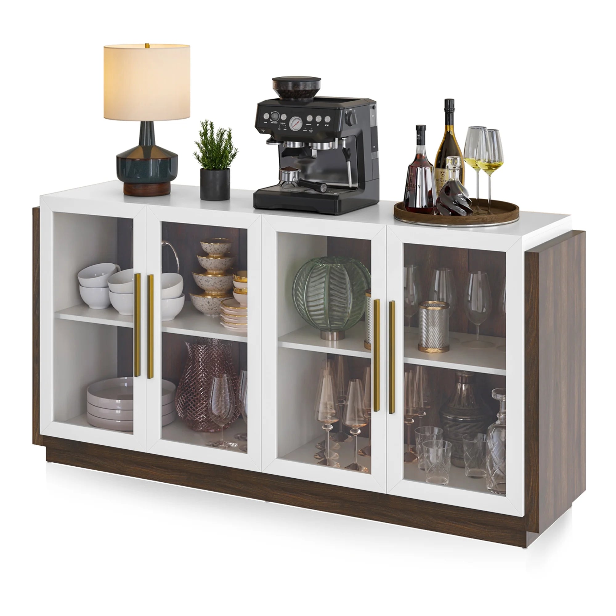 White Wood Glass Sideboard Buffet Cabinet with Storage M292