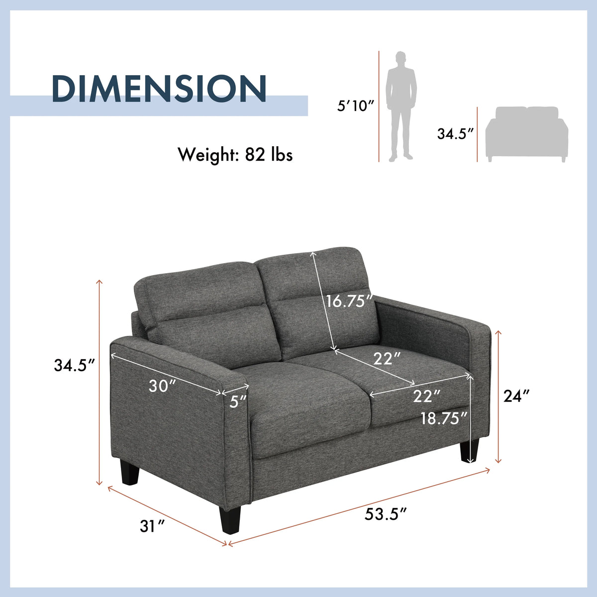 Gray 2 Seater Loveseat in Performance Fabric D890962