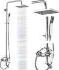 Brushed Nickel 3 Functional Adjustable Complete Set Tub 8 Inch Square Rainfall Shower Head with Square Hand-held A295196