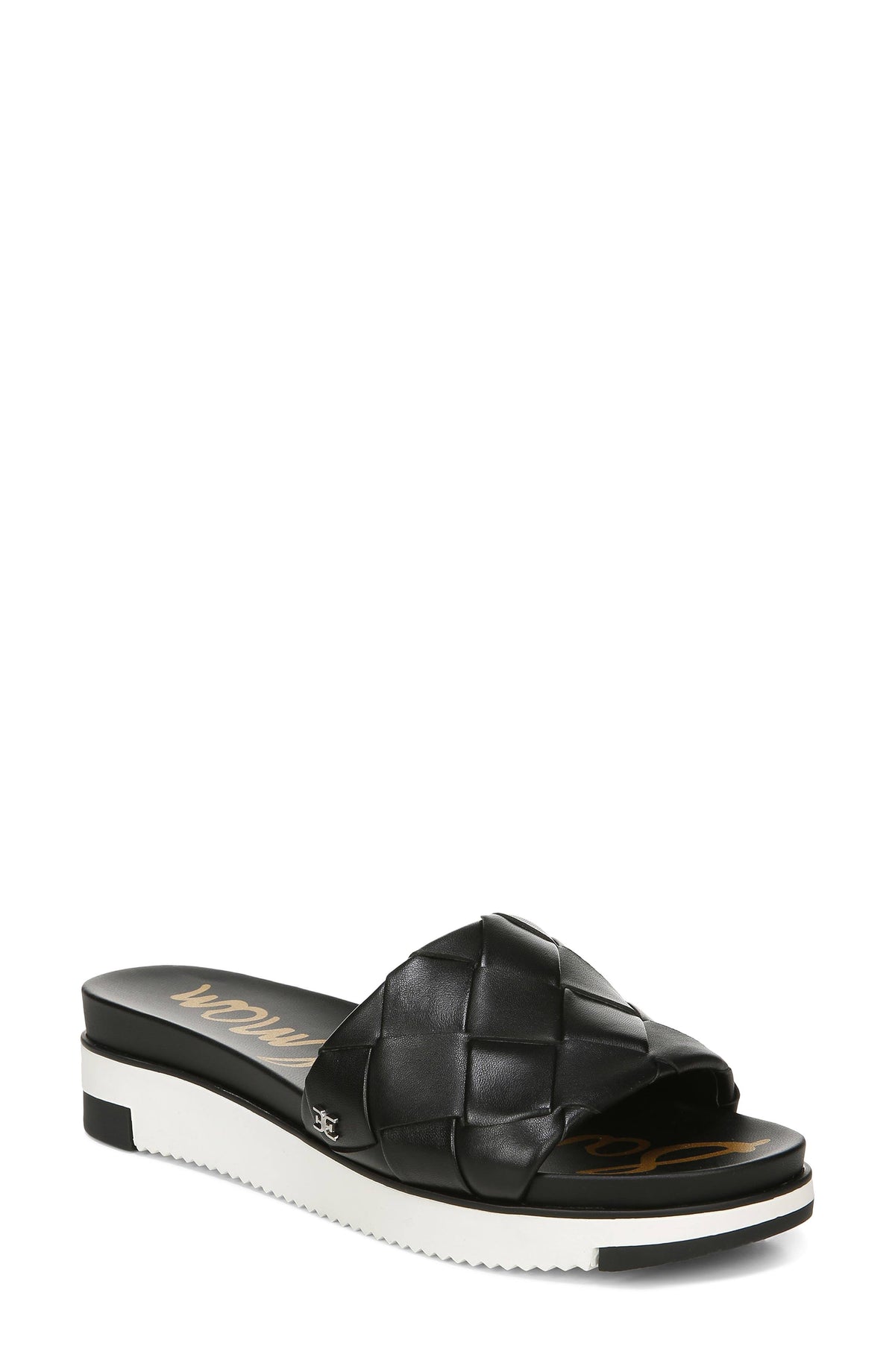 Black Woven Leather Slide V60171