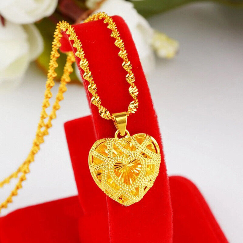 18k Yellow Gold Filled Over Sterling Silver Heart Chain Pendant Necklace F6491