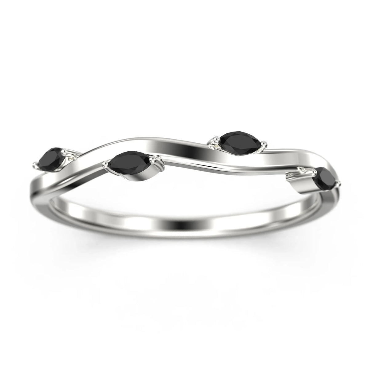 Marquise Cut Black Diamond Vine Ring 10k White Gold T528376