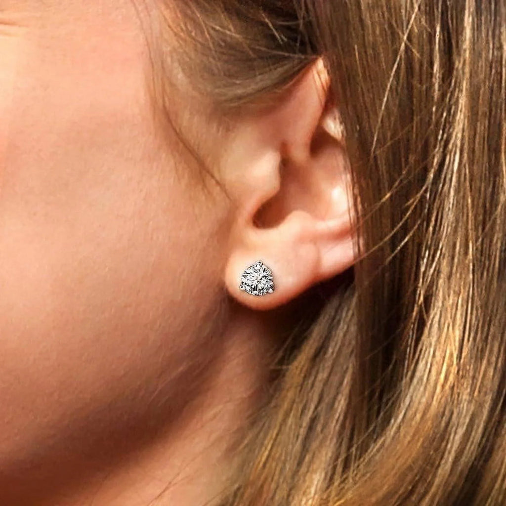 3.00 Carat Round Brilliant Cut Genuine Moissanite Stud Earrings in Solid 950 Platinum W916