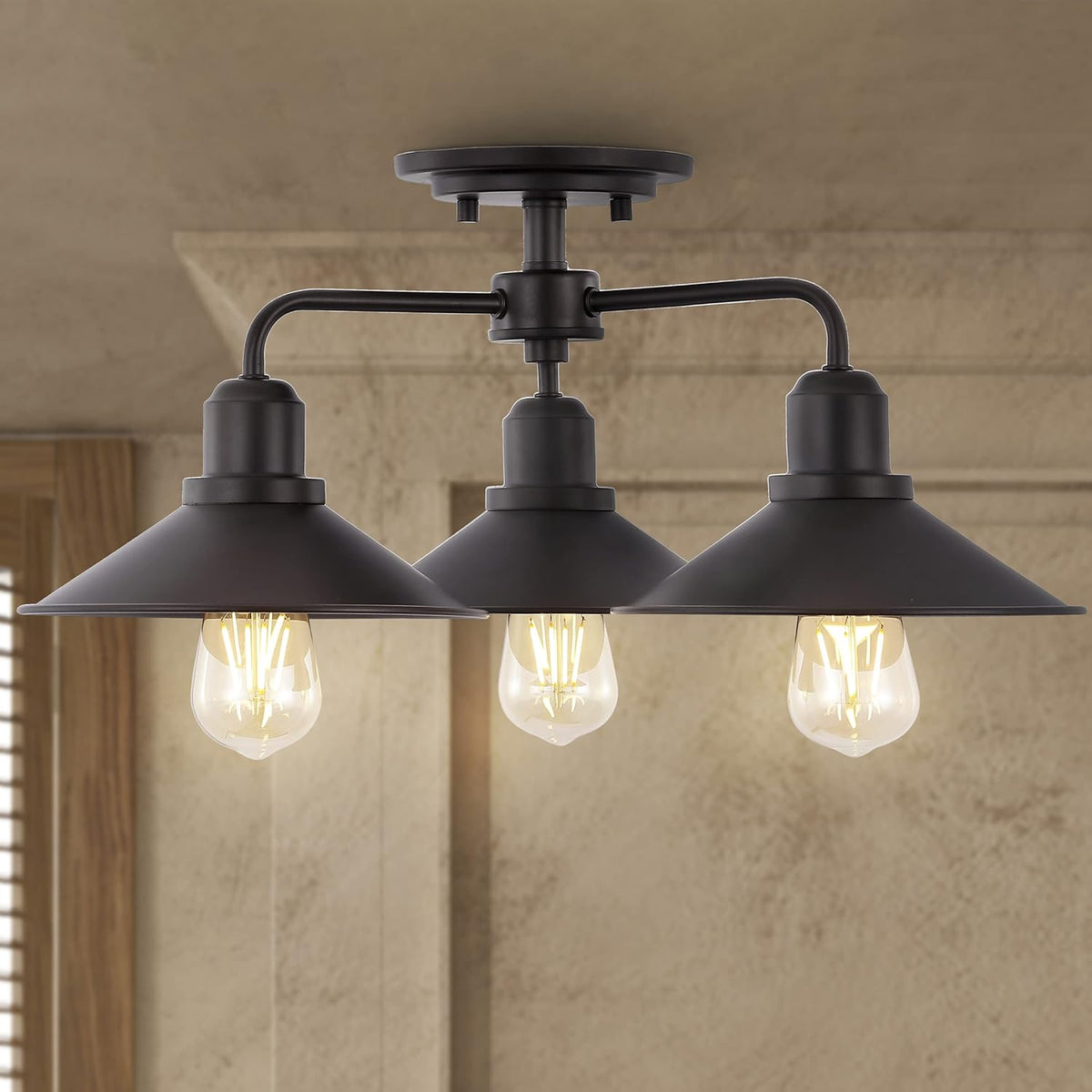 18.5 3-Light Iron Industrial LED Semi Flush Mount C63009