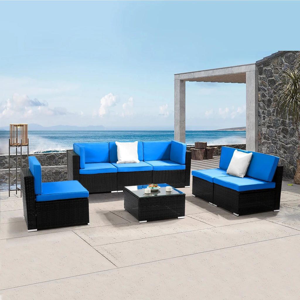 Black Embossed Woven Rattan Sofa Set with 2 Middle Sofas, 4 Single Sofas, 1 Coffee Table Z984