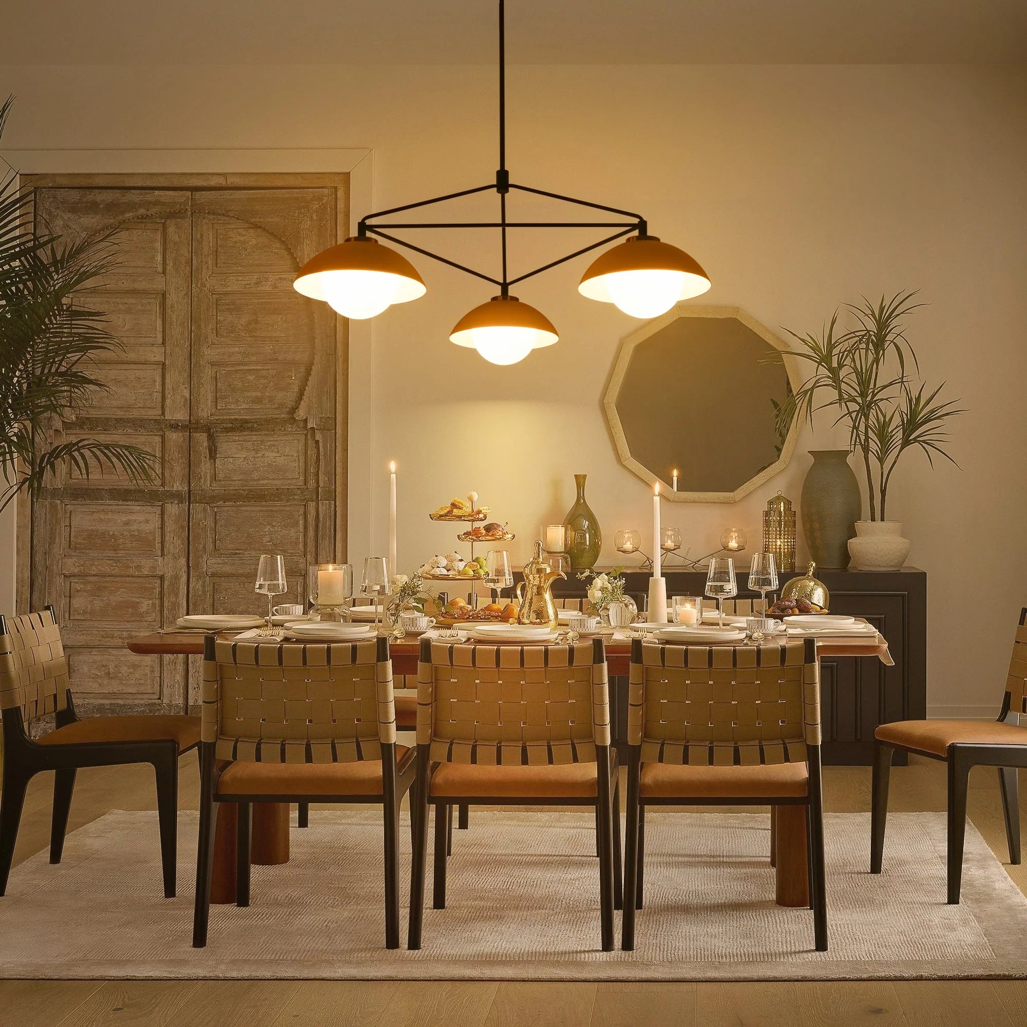 3-Light Dimmable Glass Dome Chandelier V34792
