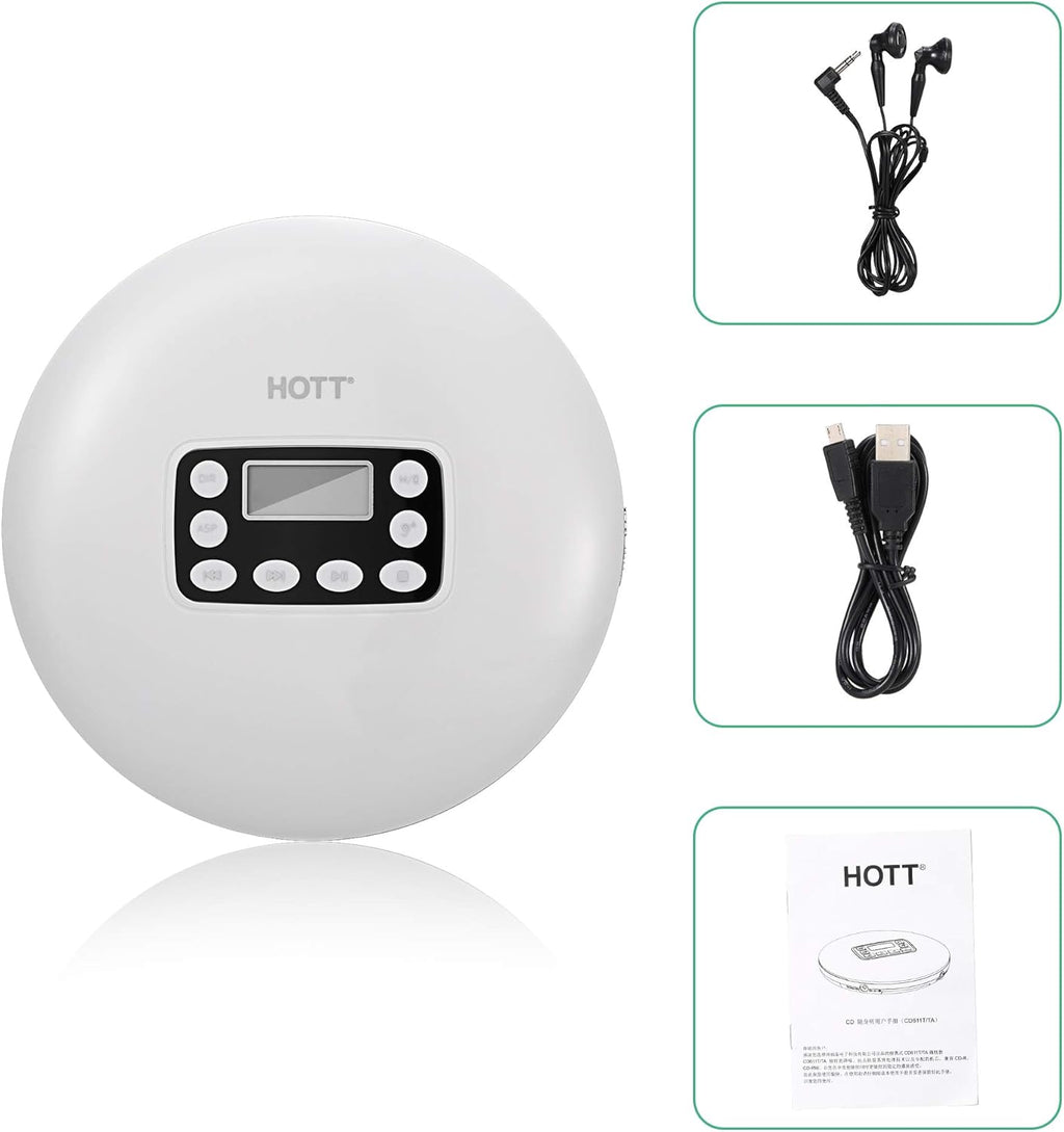 White Rechargeable Bluetooth Portable CD Player with Stereo Headphones B3818