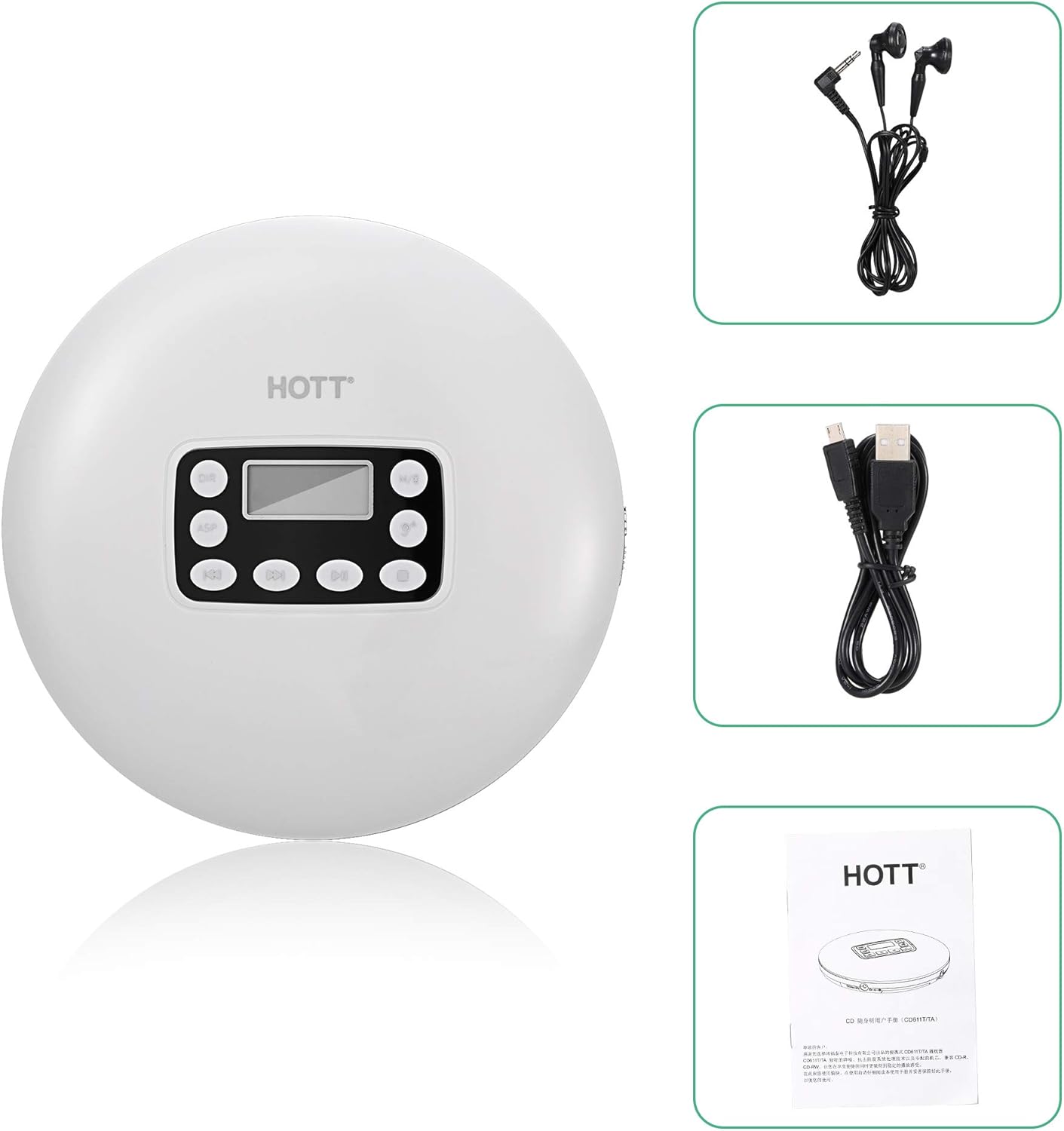 White Rechargeable Bluetooth Portable CD Player with Stereo Headphones B3818