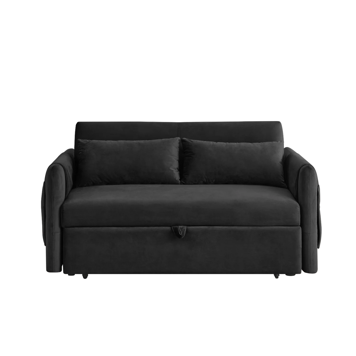 55" Convertible Velvet Sofa Bed with 2 Detachable Arm Pockets, 2 Pillows F694