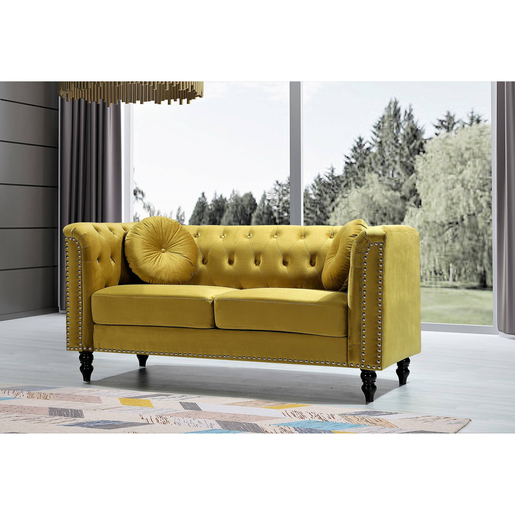 Dark Blue Velvet Chesterfield Loveseat B2778