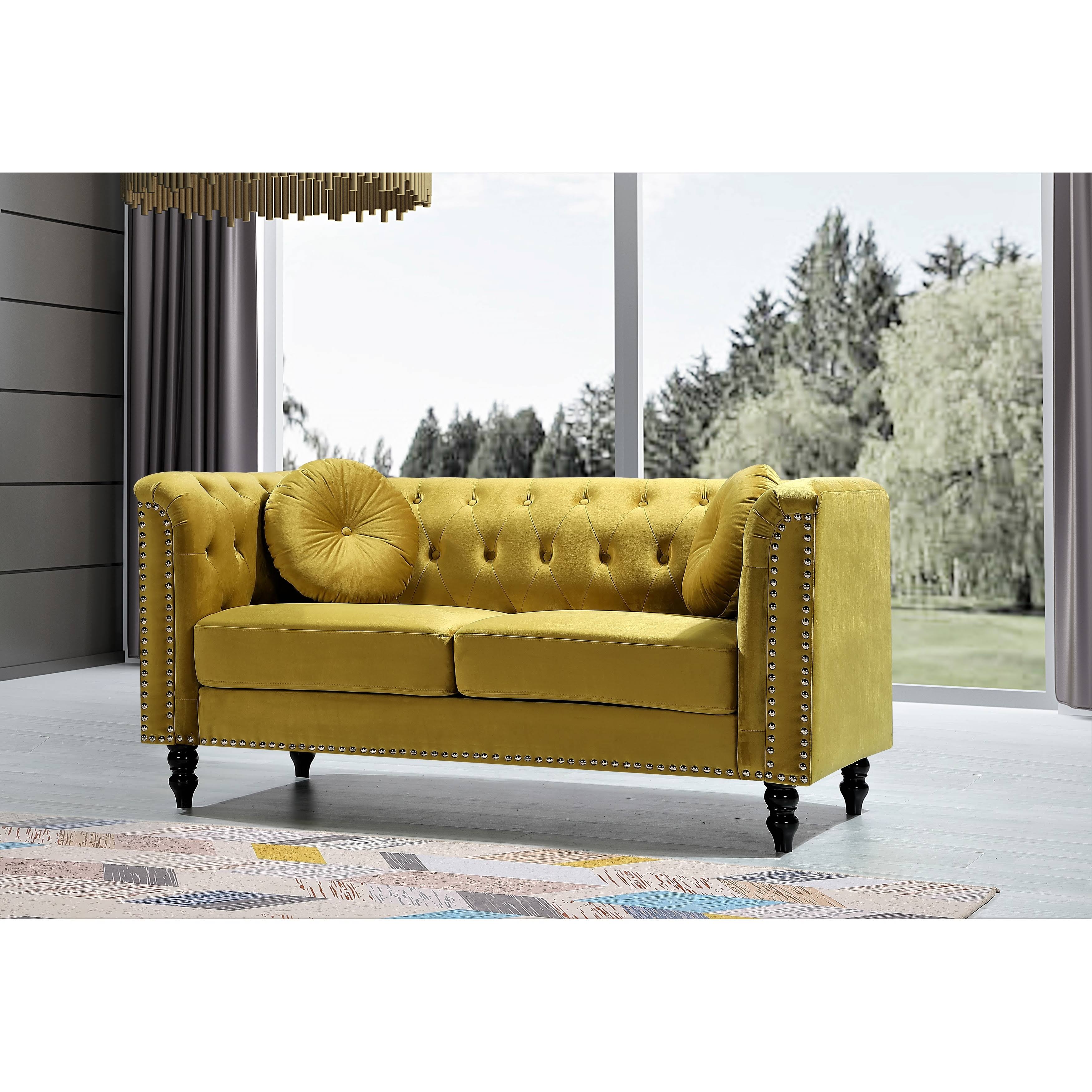 Dark Blue Velvet Chesterfield Loveseat B2778