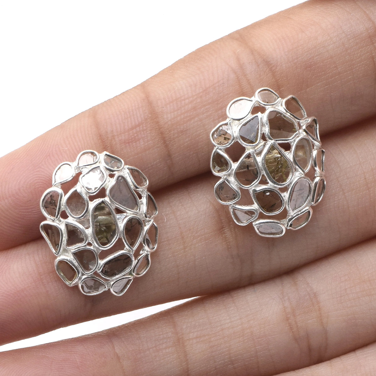 1.50 CTW Natural Diamond Polki Cluster Studs 925 Sterling Silver Earrings V2921