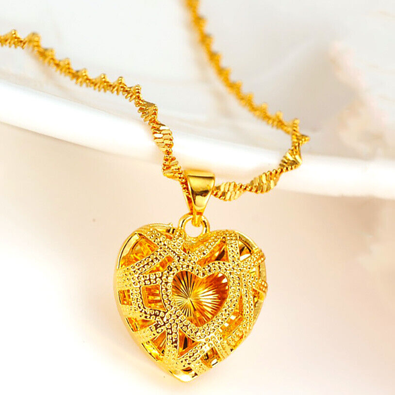 18k Yellow Gold Filled Over Sterling Silver Heart Chain Pendant Necklace F6491