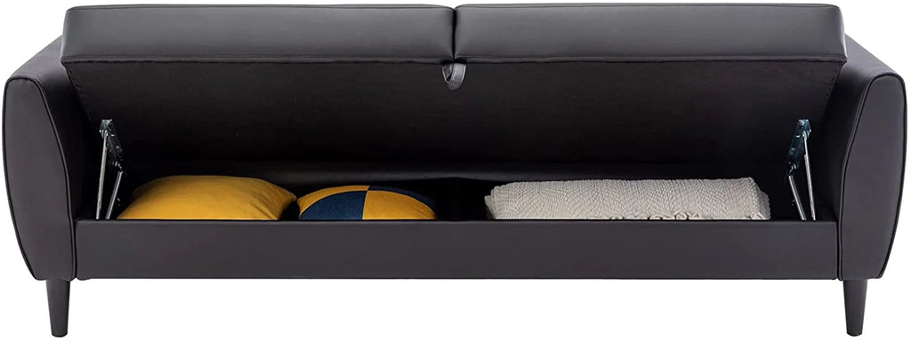 Black PU Leather Convertible Folding Sleeper Sofa Bed with Storage Box K279566