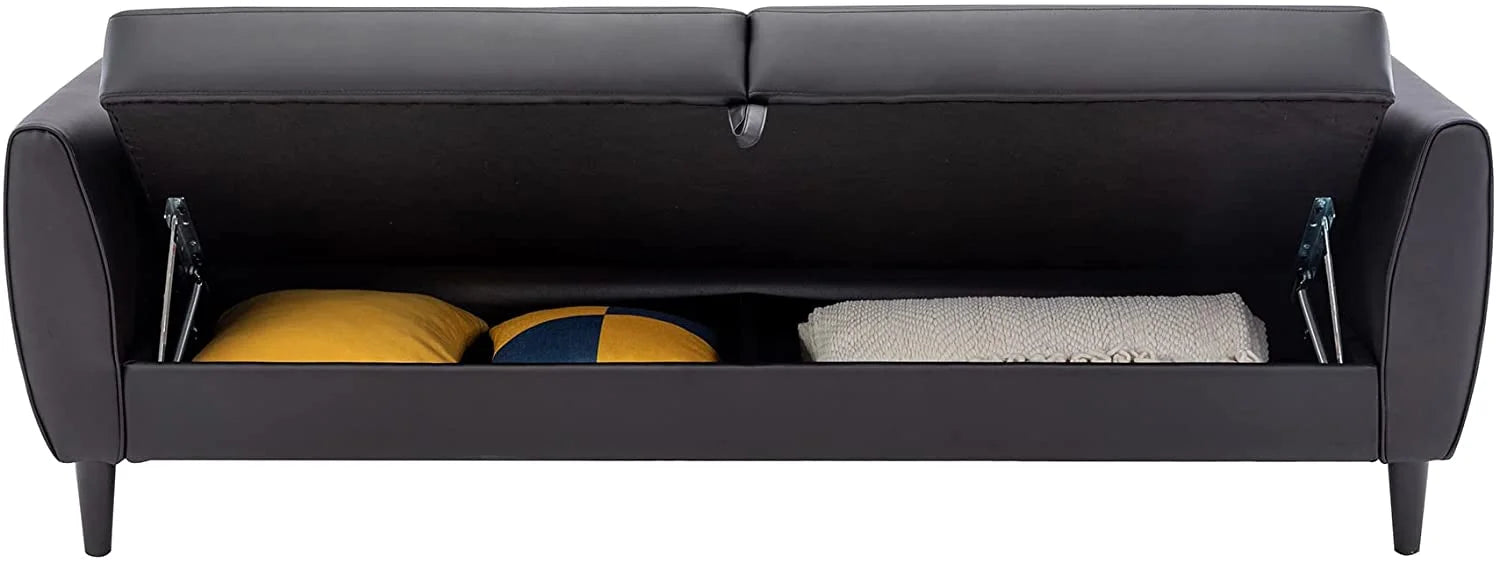 Black PU Leather Convertible Folding Sleeper Sofa Bed with Storage Box K279566