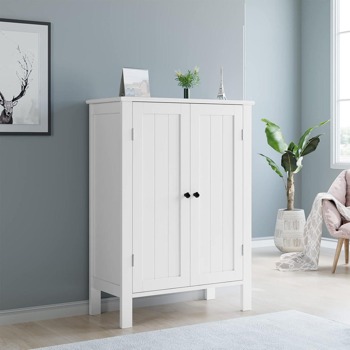 White 2 Door Bathroom Floor Cabinet with Adjustable Shelves S8572