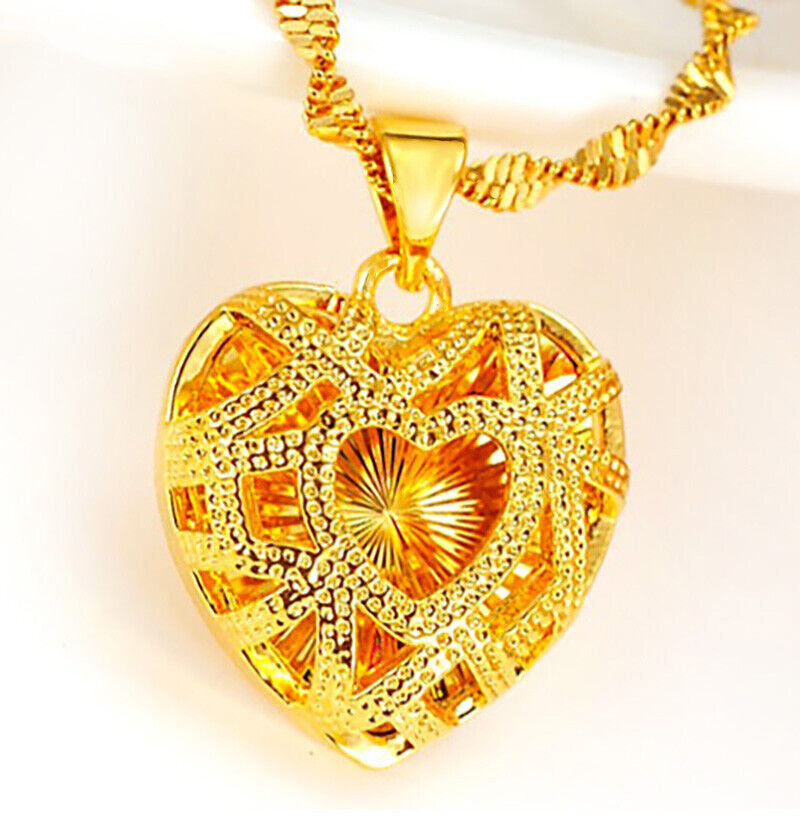 18k Yellow Gold Filled Over Sterling Silver Heart Chain Pendant Necklace F6491