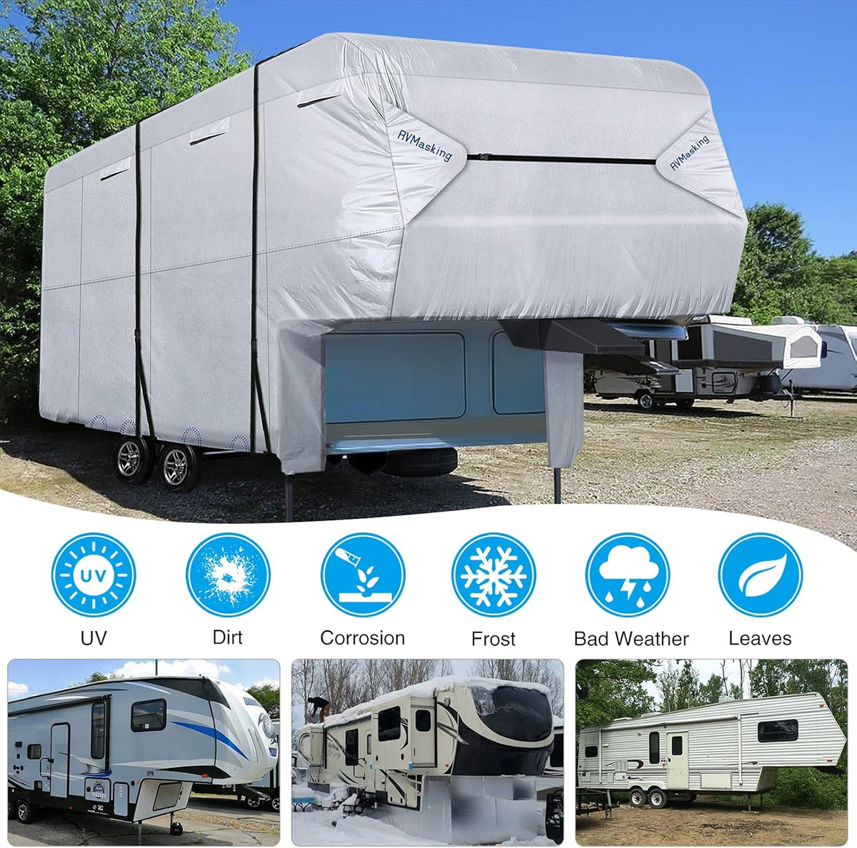 Rip-Stop Waterproof Polyester 5th Wheel RV Cover Pack of 2 W90664