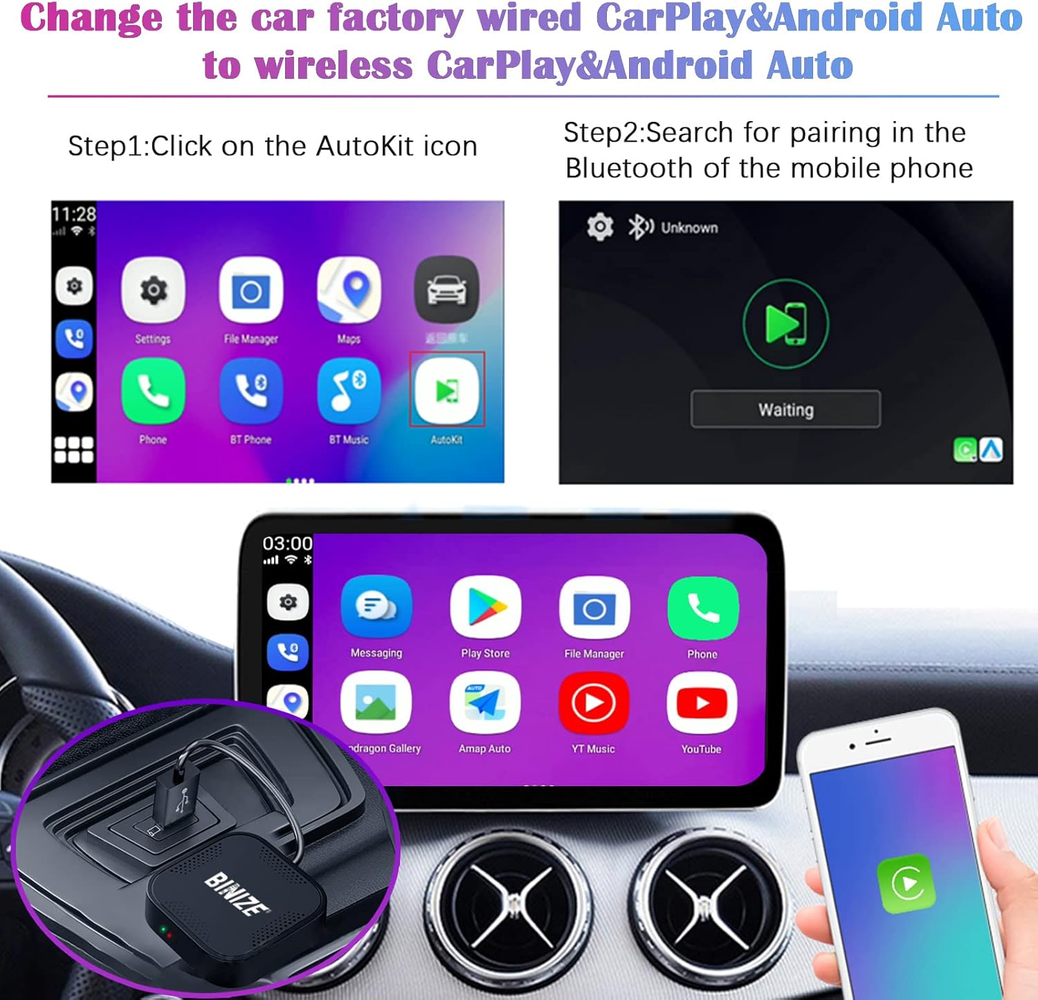 Wireless CarPlay Android AUTO Multimedia Video Box 4G Cellular, 4GB+64GB, 8 Core, Android 9.0 System, Built-in Navigation, Support SIM & TF Card Bluetooth, OEM Wired CarPlay Q397914