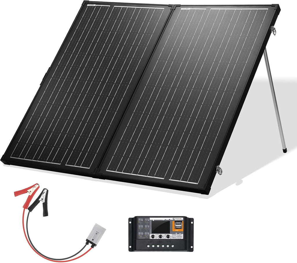 200 Watt 12 Volt Monocrystalline Portable Foldable Solar Panel Suitcase with Waterproof 30A Charger Controller T7440