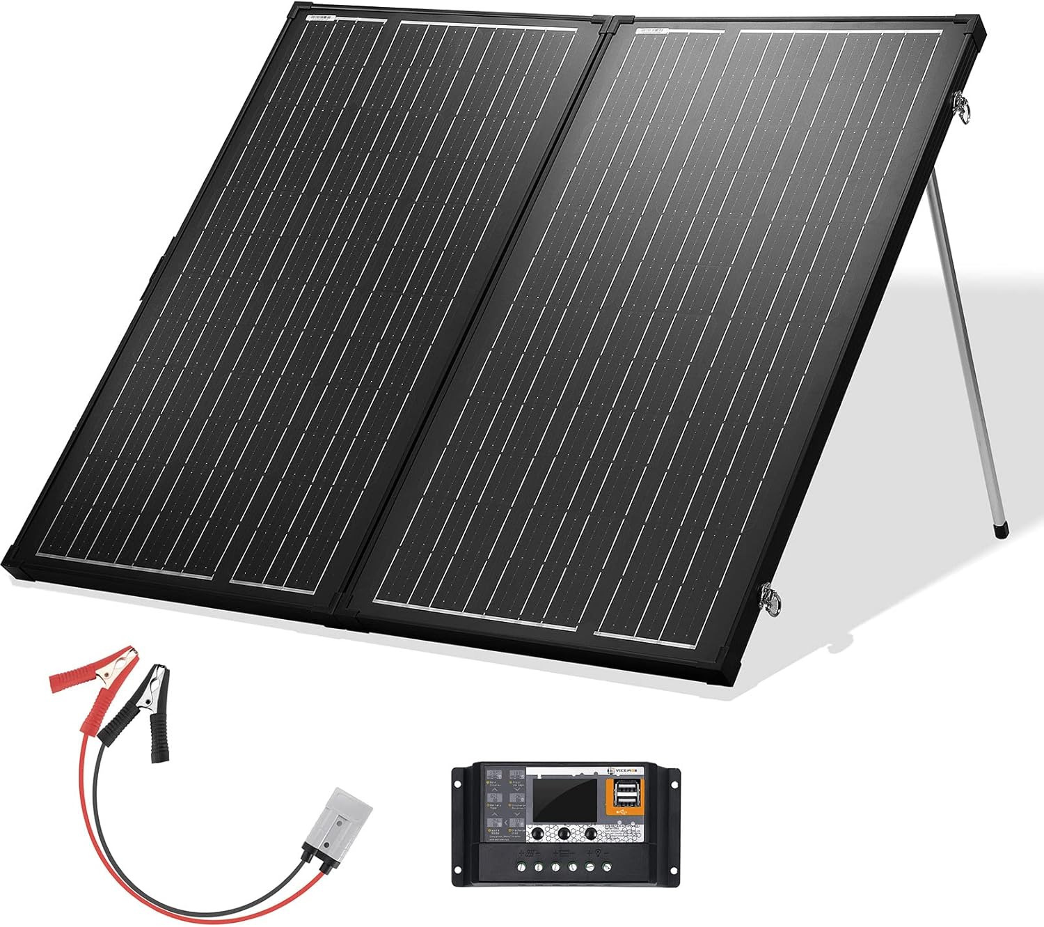 200 Watt 12 Volt Monocrystalline Portable Foldable Solar Panel Suitcase with Waterproof 30A Charger Controller T7440