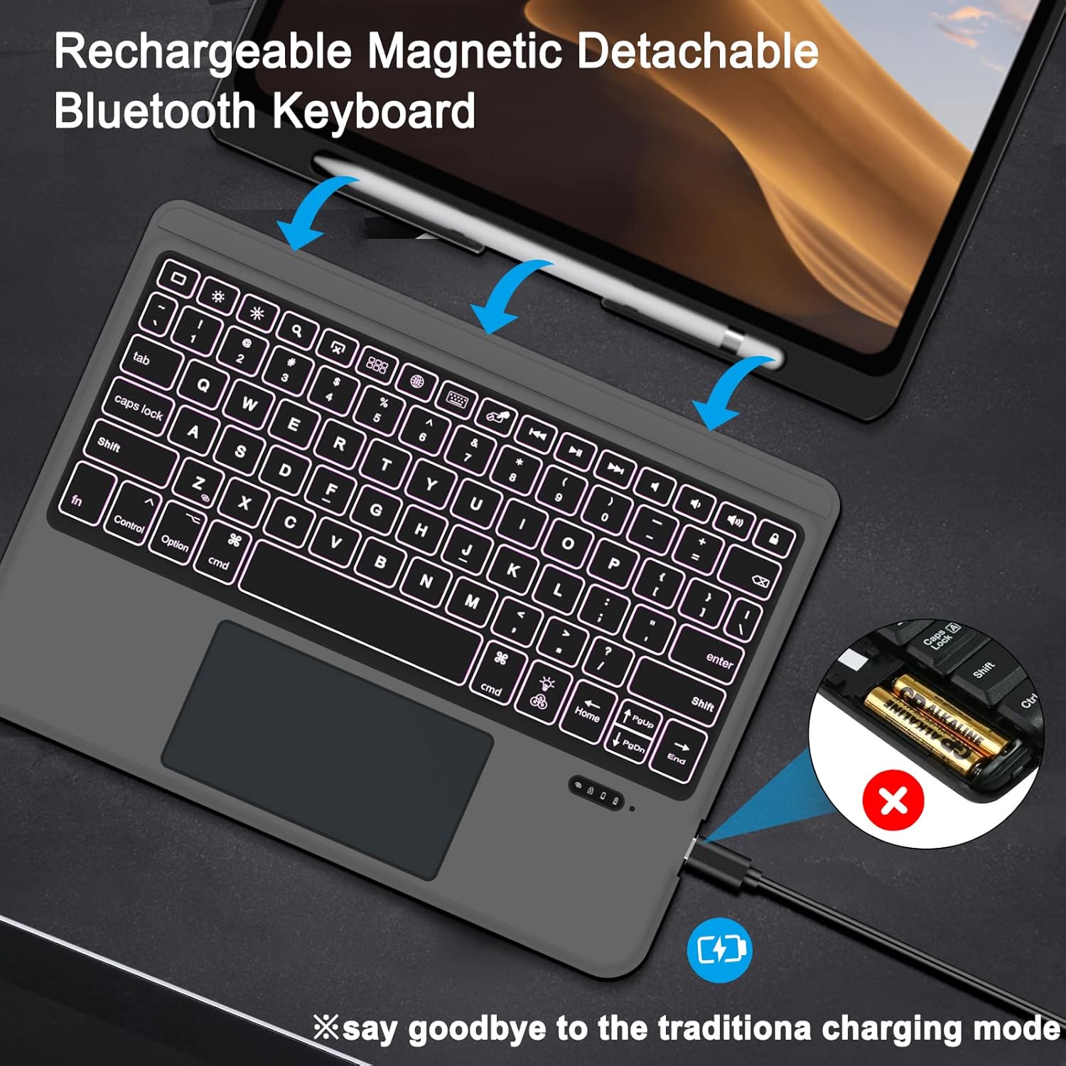 Detachable Wireless Bluetooth Keyboard Case with Trackpad for iPad U353585