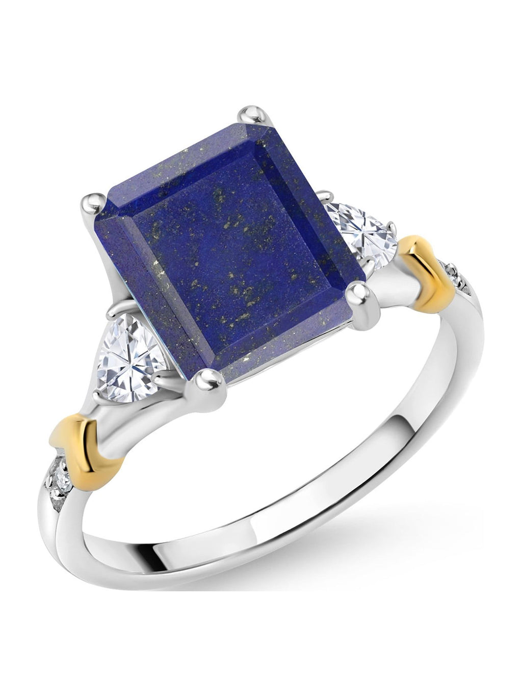 925 Silver 10K Yellow Gold Blue Lapis White Moissanite Diamond Engagement Ring S189