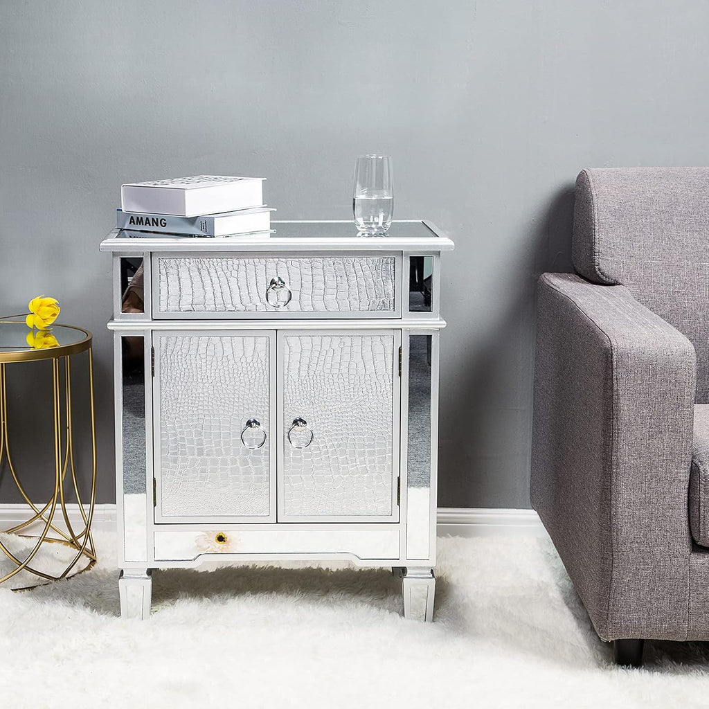 Mirrored Wood Cabinet with Drawers and Cabinet S44590