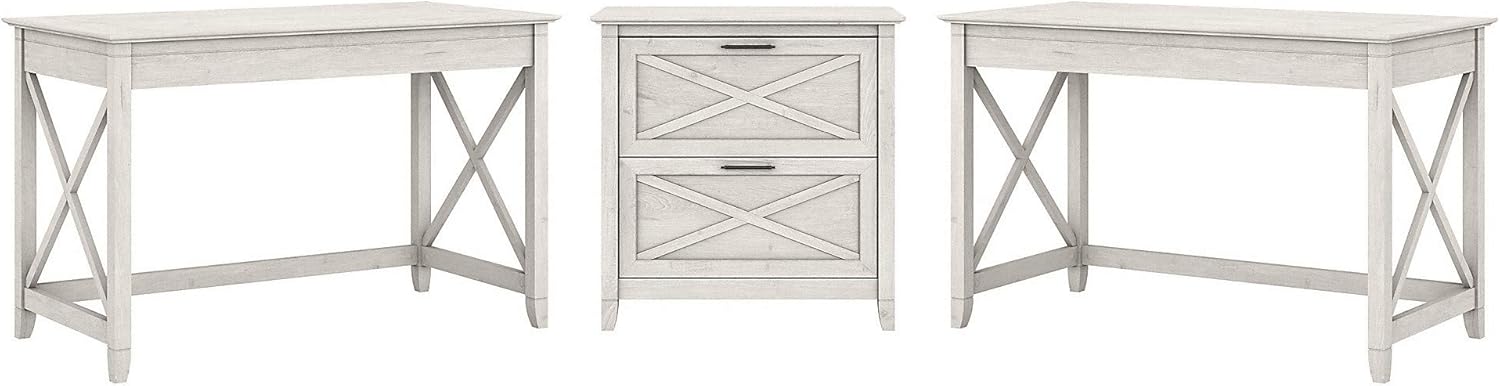 2 Person Desk Set with Lateral File Cabinet, Dark Gray Hickory L44094