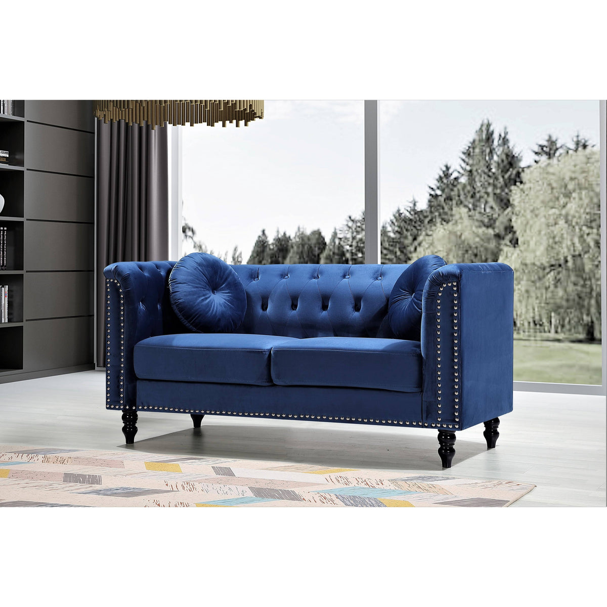 Dark Blue Velvet Chesterfield Loveseat B2778