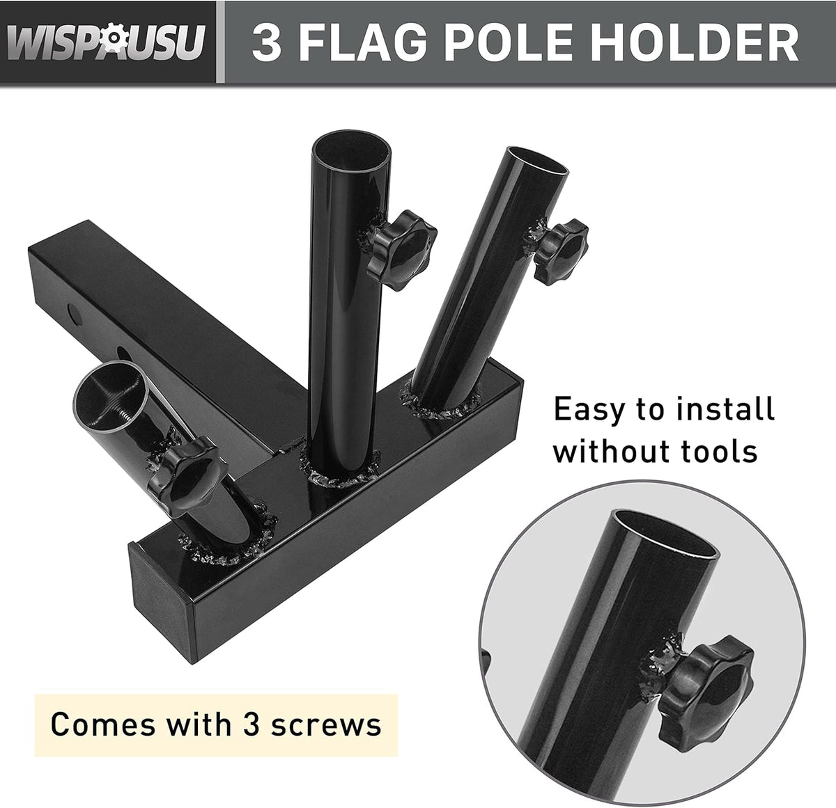Hitch Mount 3 Flagpole Holder for 2 Inch Trailer Receiver P5079