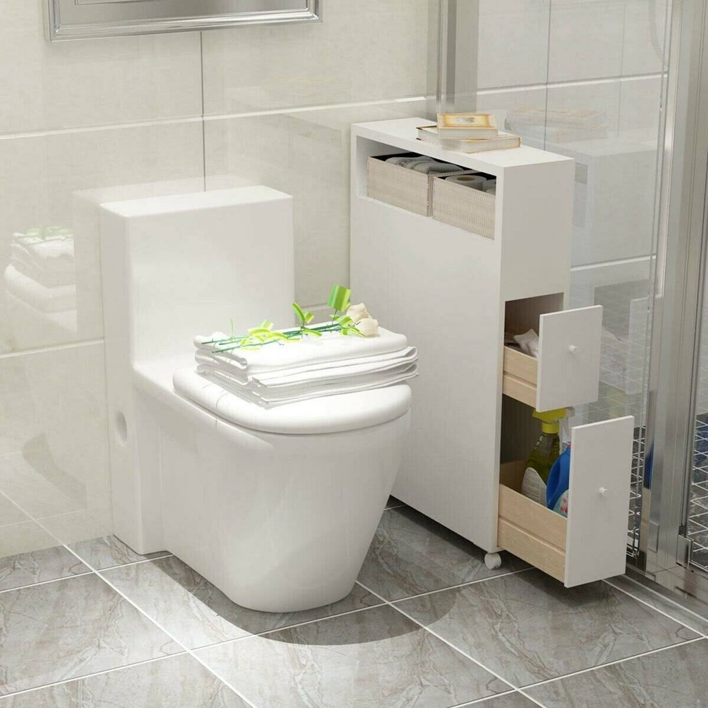 White Wooden Storage Cabinet Organizer with 4 Casters G8316