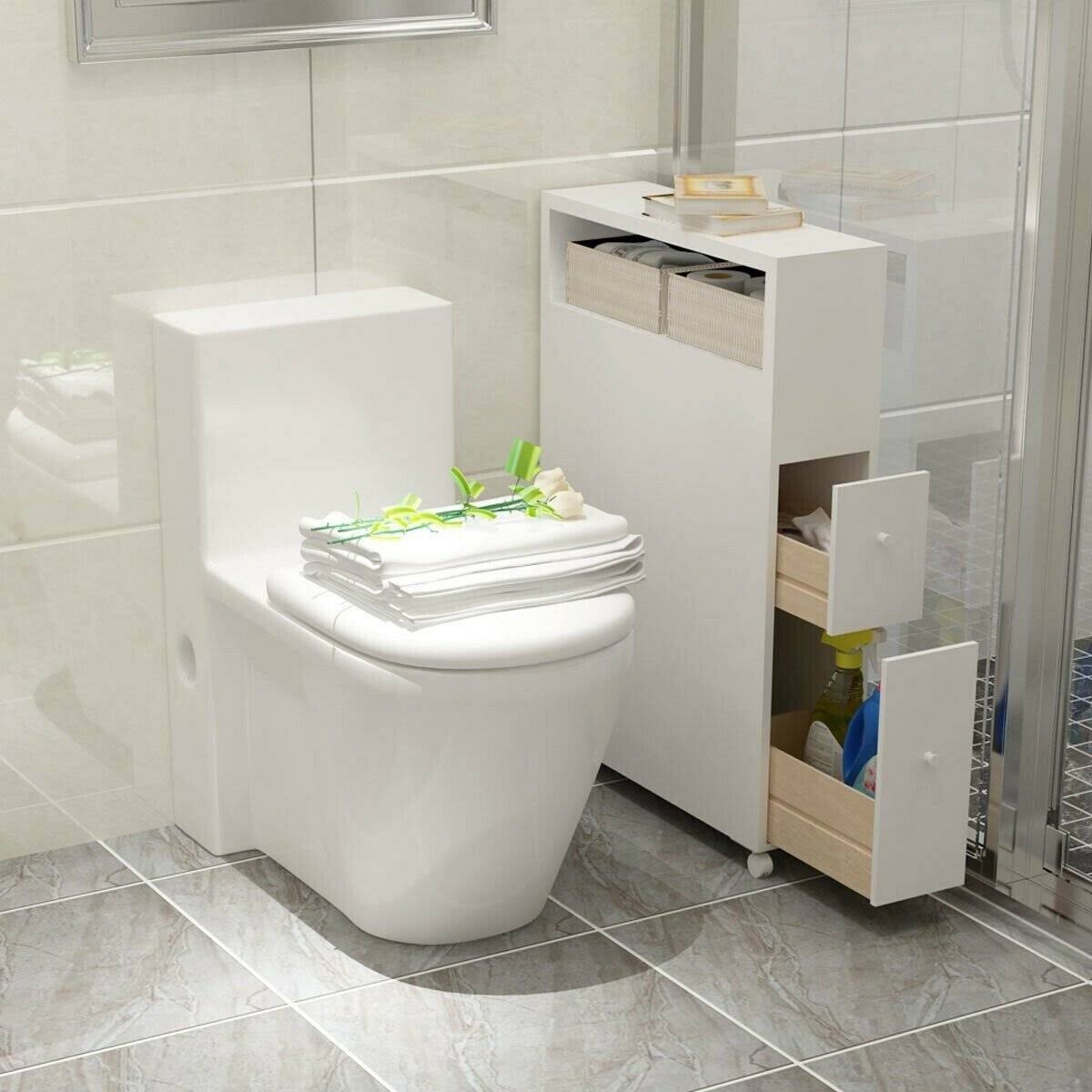 White Wooden Storage Cabinet Organizer with 4 Casters G8316