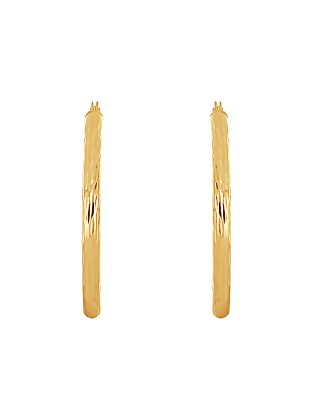 14K Yellow Gold Diamond Cut Tube Hoop Earrings Y7432