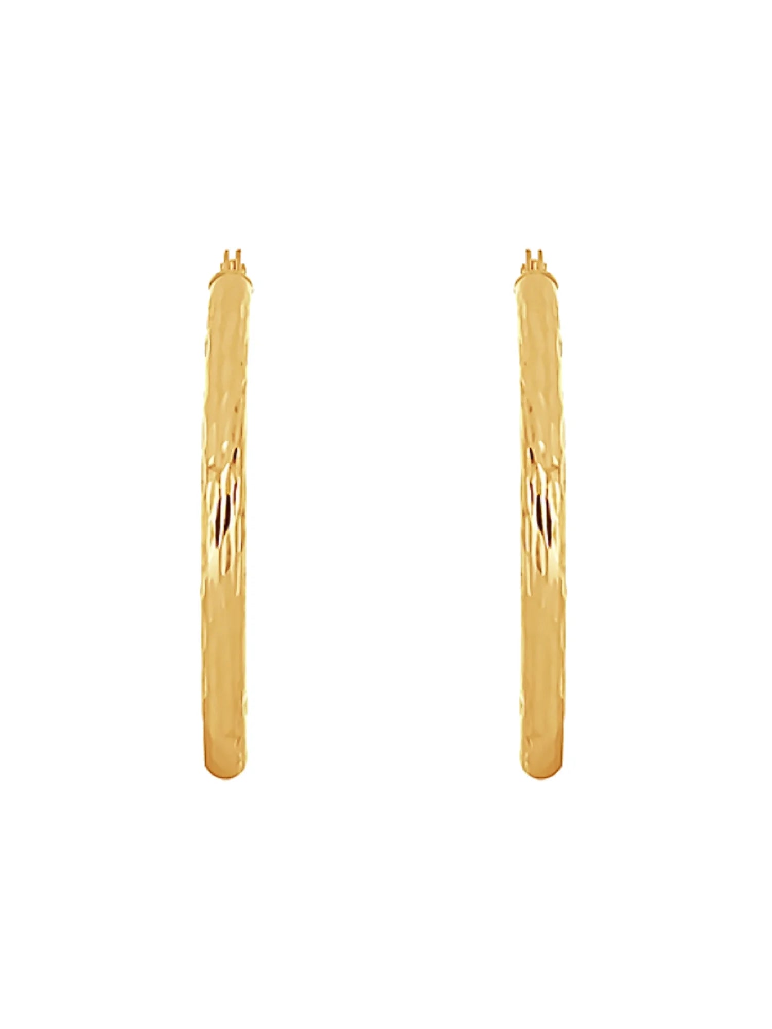 14K Yellow Gold Diamond Cut Tube Hoop Earrings Y7432