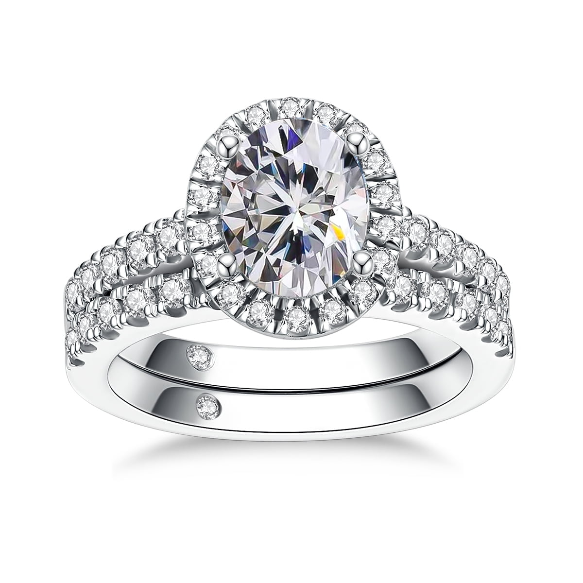 14K White Gold Plated Sterling Silver Moissanite Engagement Ring Bridal Set R5234