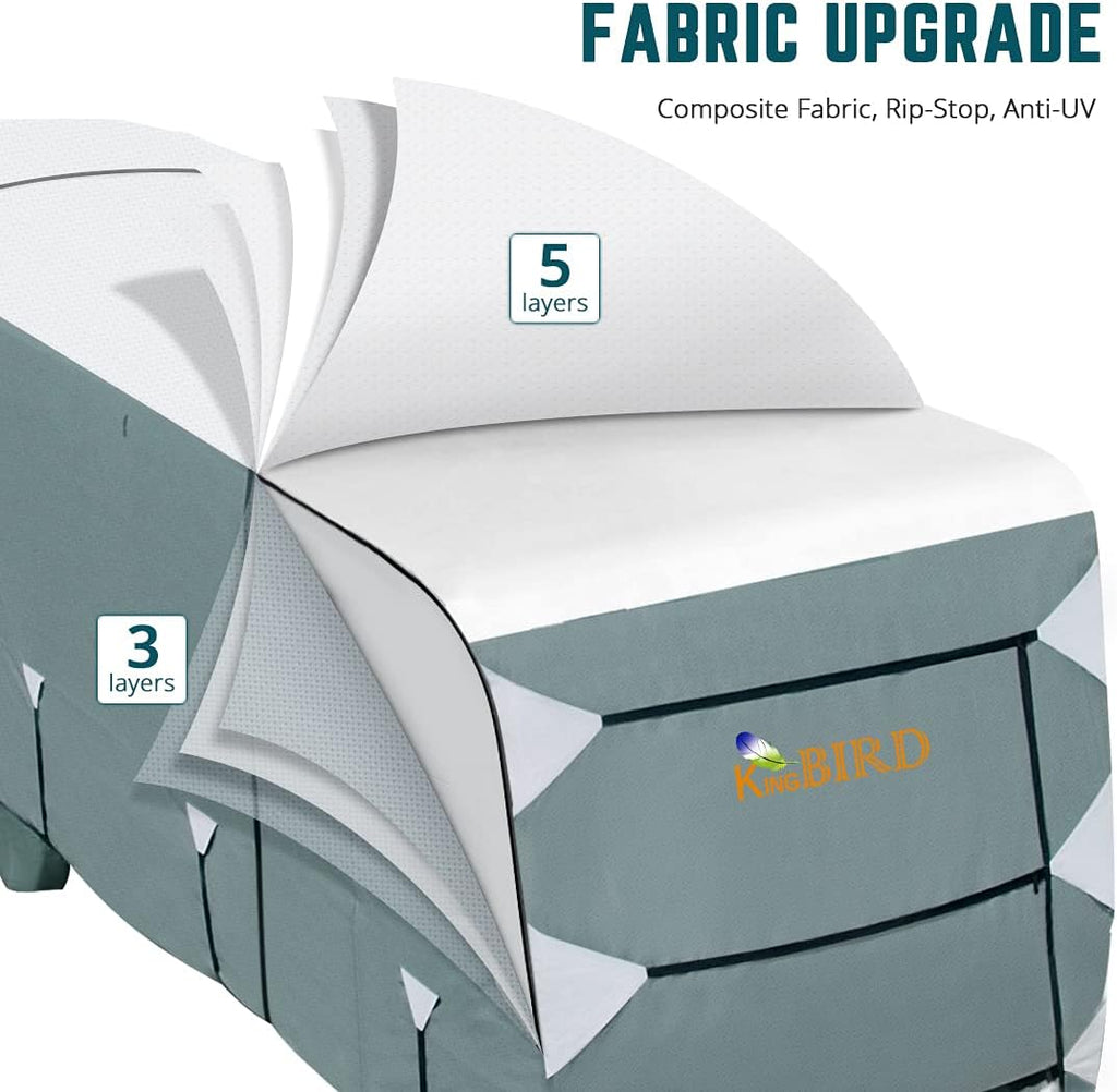 Extra-Thick 5 Layers Anti-UV Travel Trailer RV Cover with 2 Straps & 4 Tire Covers L660755